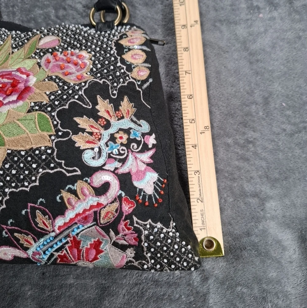 CHRISTIANA Floral BEADED Embroidered MEDIUM BAG Double Strap Purse Multicolor